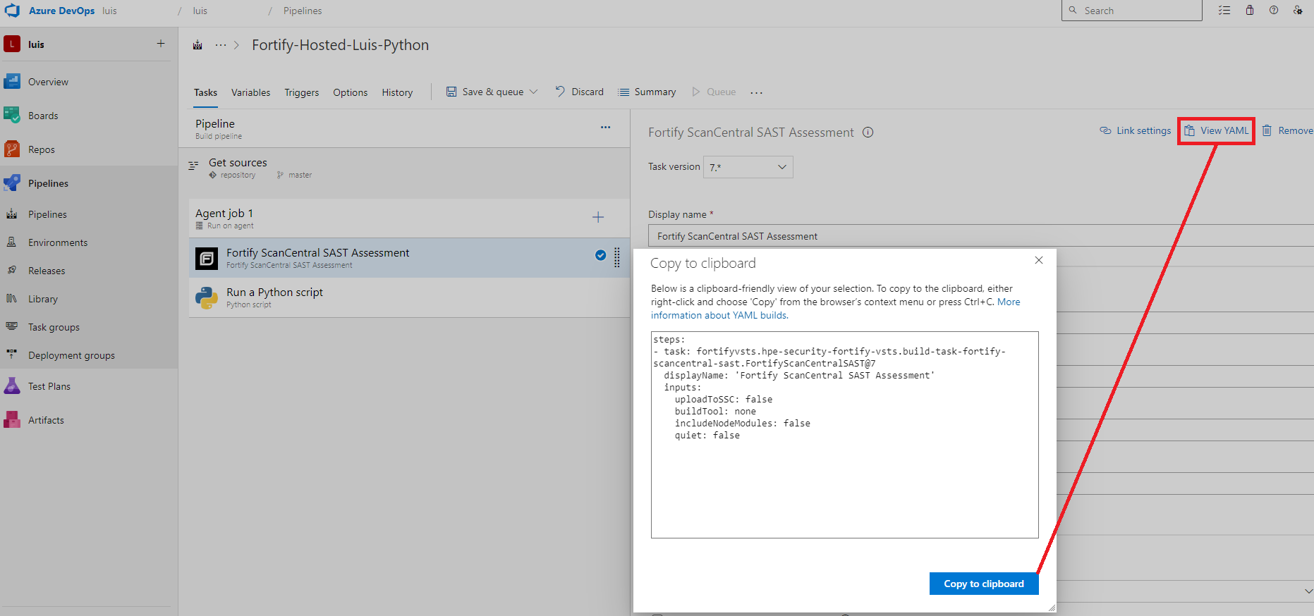 04-Export of YAML file of Fortify Hosted Static Assessment 2.png